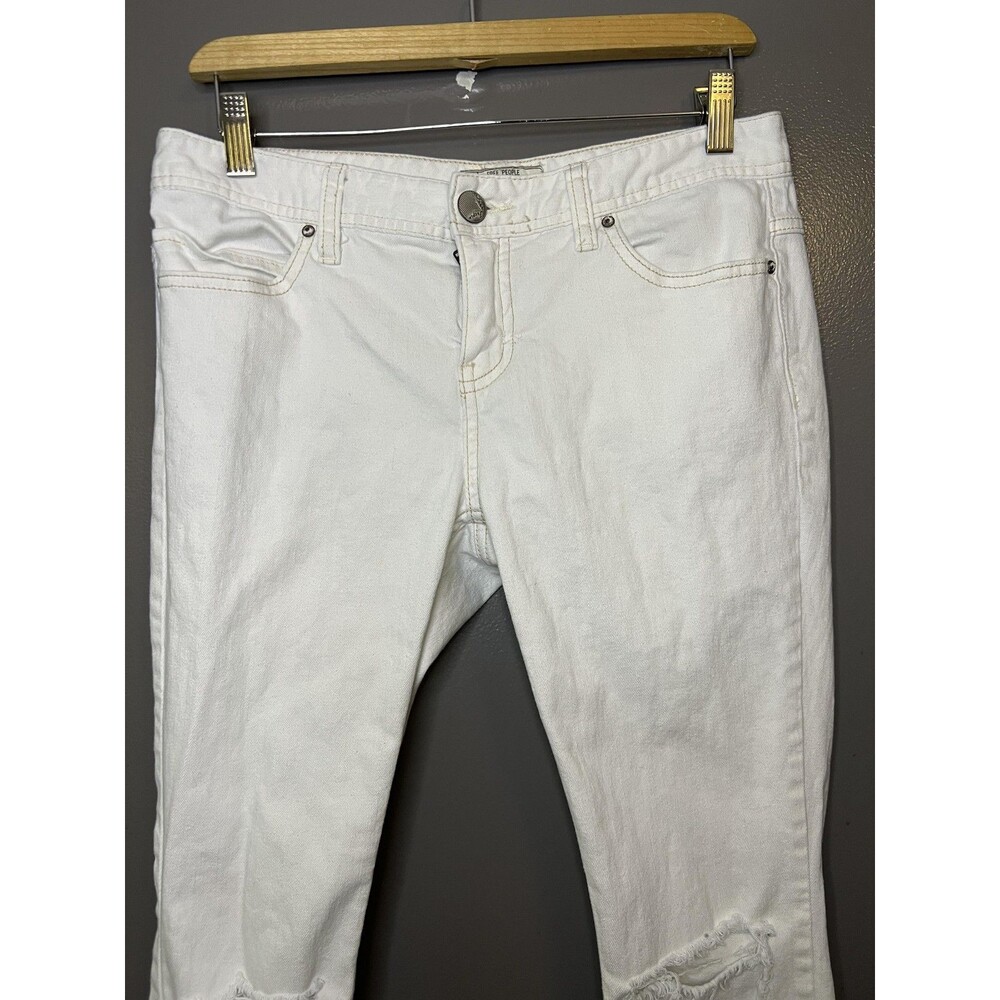 Free People Jeans Womens 29 White Distressed Raw Hem Skinny Stretch Denim
